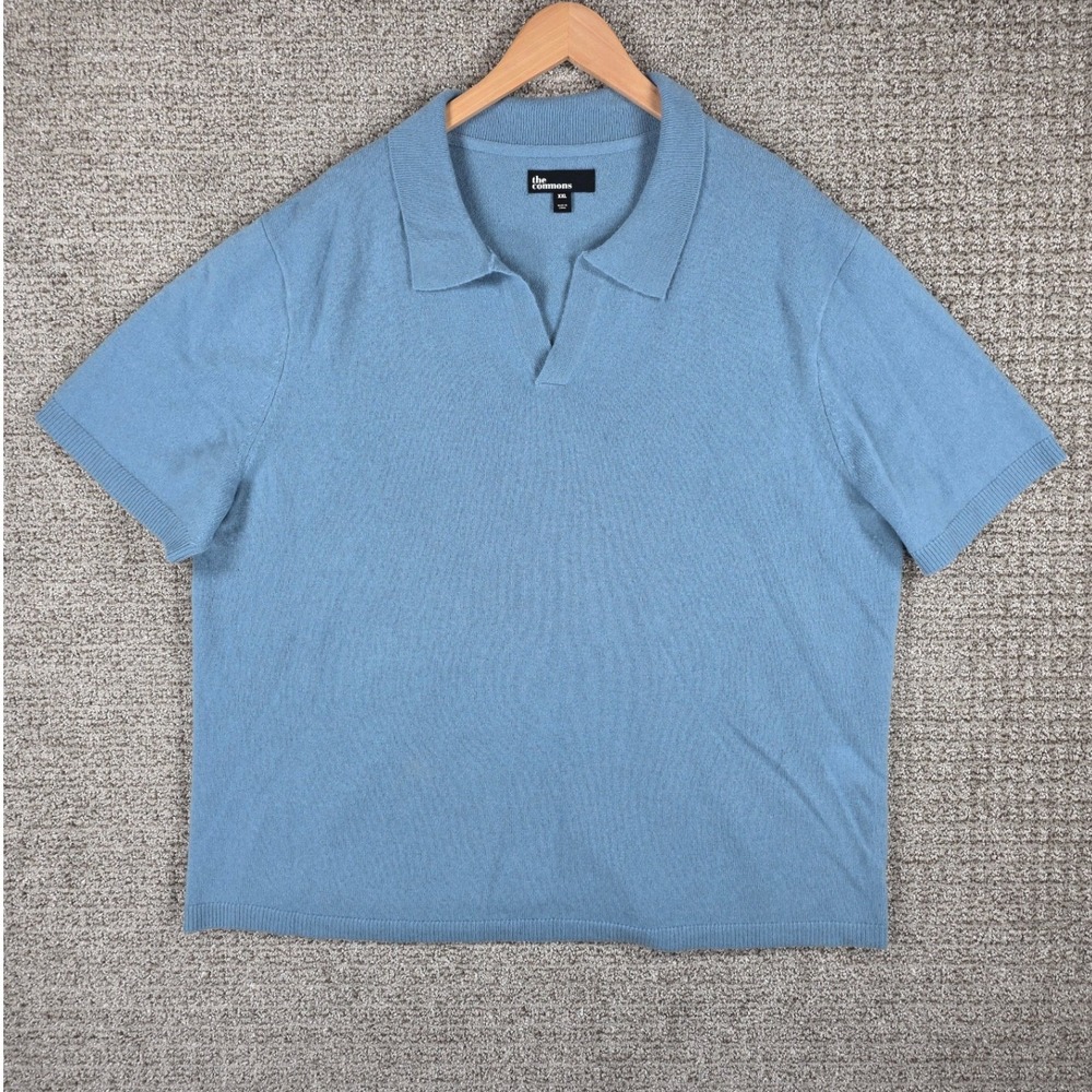 The Commons Mens XXL Blue 100% Cashmere Short‎ Sleeve Knit Polo Shirt Collared
